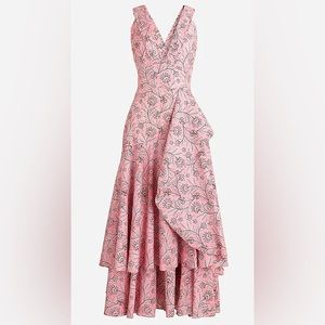 NWT J. Crew Collection Cross-back ruffle-hem dress in Ratti® coral vines, size 4